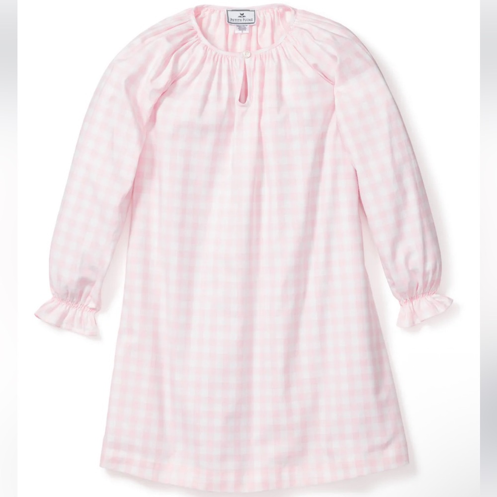 Petite Plume - Girl's Twill Delphine Nightgown in Pink Gingham